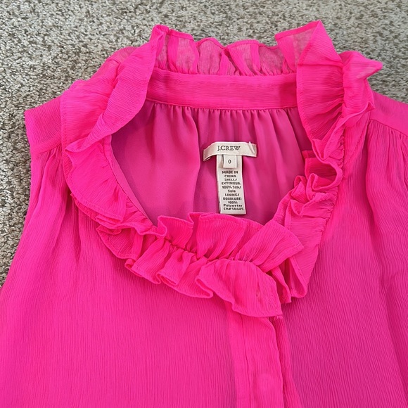 🌟J. Crew Hot Pink Crepe Ruffle Neck Blouse, 0.🌟 - Picture 4 of 12